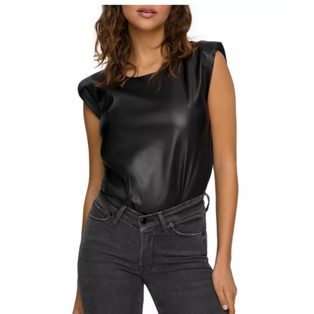 Good American Strong Shoulder Faux Leather Bodysuit
